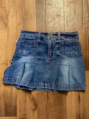 BONGO Girls Denim Pleated Skort with Rhinestone Pockets Built In Shorts Size 10